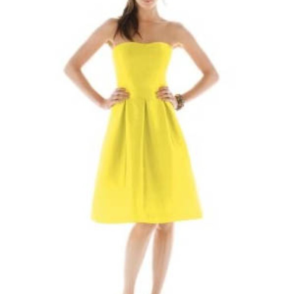 YELLOW POCKETS Size 2 Knee-Length Bridesmaid Dress, Canary Sunshine Butter Lemon